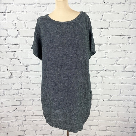 Eileen Fisher Tunic Gray Organic Linen Shift Dress Small Short Sleeve Lagenlook - Picture 2 of 12